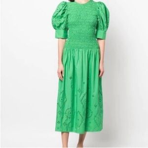 Ganni Eyelet Smocked Organic Cotton Dress
